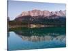 Wetterstein Mountains, Zugspitze Mountain Reflecting in Lake Eibsee, Bavaria-null-Stretched Canvas