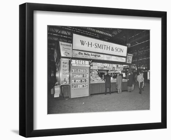 Wh Smiths Bookstall at Waterloo Station, Lambeth, London, 1960-null-Framed Photographic Print