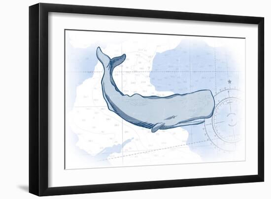 Whale - Blue - Coastal Icon-Lantern Press-Framed Art Print