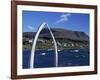 Whale Bone Arch on Village Harbour, Qeqertarsuaq (Godhavn), Disko Island, West Coast, Greenland-Tony Waltham-Framed Photographic Print