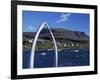 Whale Bone Arch on Village Harbour, Qeqertarsuaq (Godhavn), Disko Island, West Coast, Greenland-Tony Waltham-Framed Photographic Print