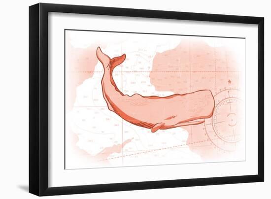 Whale - Coral - Coastal Icon-Lantern Press-Framed Art Print