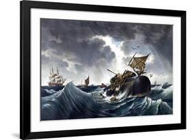 Whale Destroying Whaling Ship, C.1875-null-Framed Giclee Print