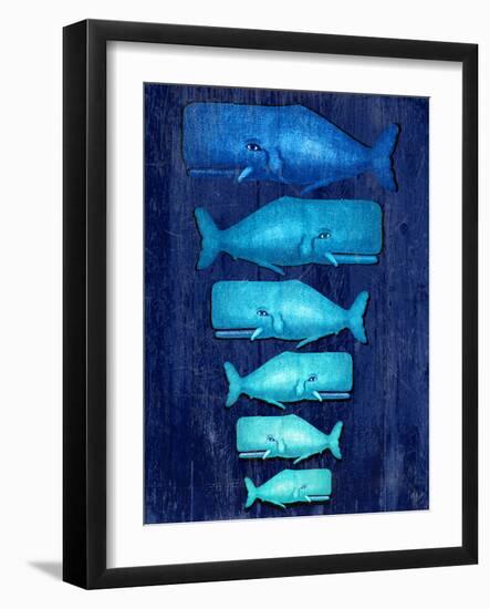 Whale Family Blue on Blue-Fab Funky-Framed Art Print
