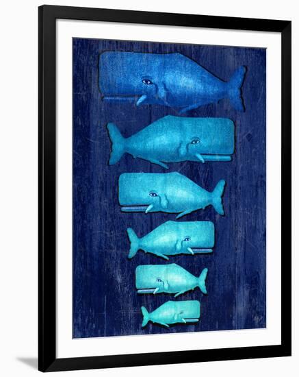 Whale Family Blue on Blue-Fab Funky-Framed Art Print