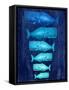 Whale Family Blue on Blue-Fab Funky-Framed Stretched Canvas