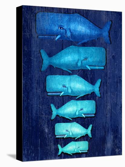 Whale Family Blue on Blue-Fab Funky-Stretched Canvas