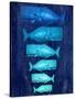 Whale Family Blue on Blue-Fab Funky-Stretched Canvas