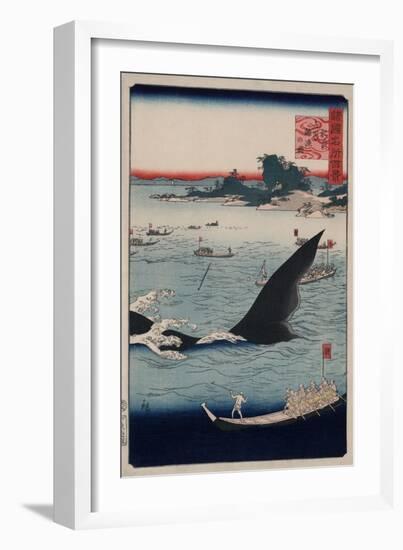 Whale Hunting at Goto in Hizen Province-Ando Hiroshige-Framed Art Print