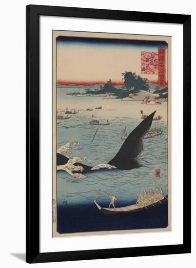 Whale Hunting at the Island of Goto in Hizen (Hizen Goto? Kujiraryo? No Zu)-Ando Hiroshige-Framed Art Print