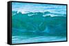 Whale Tail-Light and reflections make the shape of a whale's tail in the face of a wave-Mark A Johnson-Framed Stretched Canvas