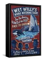 Whale Watching Tours - Vintage Sign-Lantern Press-Framed Stretched Canvas