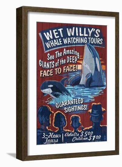 Whale Watching Tours - Vintage Sign-Lantern Press-Framed Art Print