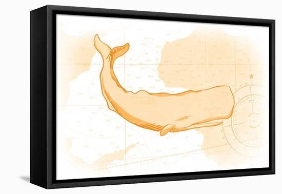 Whale - Yellow - Coastal Icon-Lantern Press-Framed Stretched Canvas