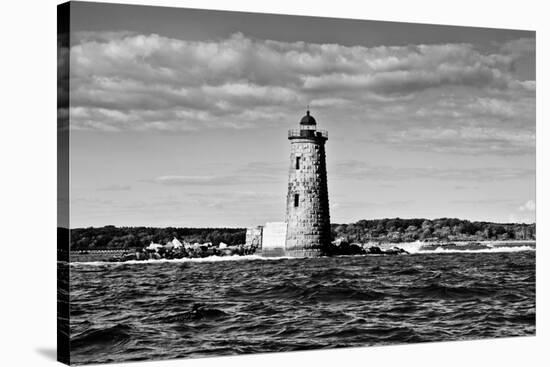 Whaleback Lighthouse Maine Black and White Art Print Poster-null-Stretched Canvas