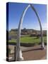 Whalebone Arch on Seafront, with Whitby Abbey Ruin in Distance, Whitby, Yorkshire-Neale Clarke-Stretched Canvas