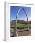 Whalebone Arch on Seafront, with Whitby Abbey Ruin in Distance, Whitby, Yorkshire-Neale Clarke-Framed Photographic Print