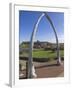 Whalebone Arch on Seafront, with Whitby Abbey Ruin in Distance, Whitby, Yorkshire-Neale Clarke-Framed Photographic Print