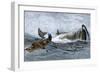 Whalers in Longboats Lancing a Whale with Harpoons, 1800s-null-Framed Giclee Print