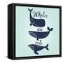 Whales are Cute. Awesome Whales on Marine Background with Waves in Vector. Lovely Childish Card in-smilewithjul-Framed Stretched Canvas