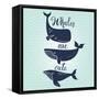 Whales are Cute. Awesome Whales on Marine Background with Waves in Vector. Lovely Childish Card in-smilewithjul-Framed Stretched Canvas