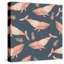 Whales in Sweaters on Star Background-Maria Sem-Stretched Canvas