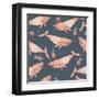 Whales in Sweaters on Star Background-Maria Sem-Framed Art Print