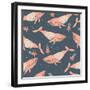 Whales in Sweaters on Star Background-Maria Sem-Framed Art Print