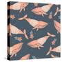 Whales in Sweaters on Star Background-Maria Sem-Stretched Canvas