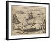 Whaling Near Spitsbergen, by Theodor De Bry (1528-1598) from India Orientalis (East India), 1609-null-Framed Giclee Print