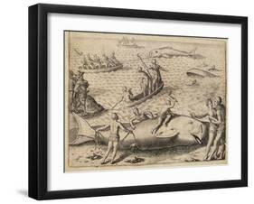 Whaling Near Spitsbergen, by Theodor De Bry (1528-1598) from India Orientalis (East India), 1609-null-Framed Giclee Print