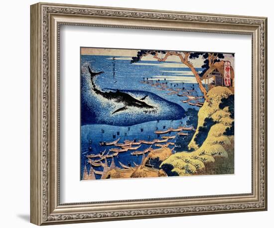 Whaling Off the Goto Island, from the Series 'Oceans of Wisdom'-Katsushika Hokusai-Framed Giclee Print