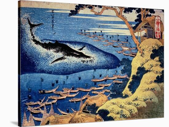 Whaling Off the Goto Island, from the Series 'Oceans of Wisdom'-Katsushika Hokusai-Stretched Canvas