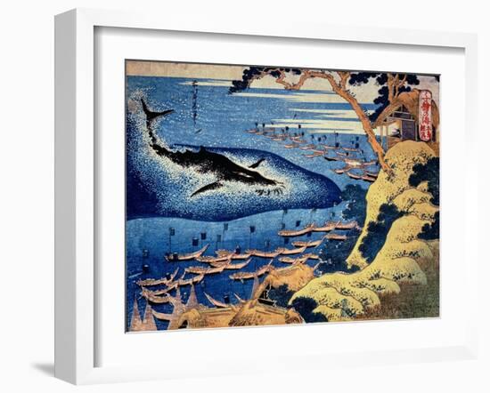 Whaling Off the Goto Island, from the Series 'Oceans of Wisdom'-Katsushika Hokusai-Framed Giclee Print