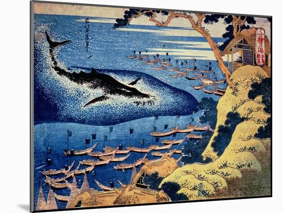 Whaling Off the Goto Island, from the Series 'Oceans of Wisdom'-Katsushika Hokusai-Mounted Giclee Print