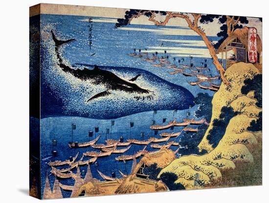 Whaling Off the Goto Island, from the Series 'Oceans of Wisdom'-Katsushika Hokusai-Stretched Canvas