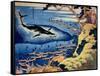 Whaling Off the Goto Island, from the Series 'Oceans of Wisdom'-Katsushika Hokusai-Framed Stretched Canvas