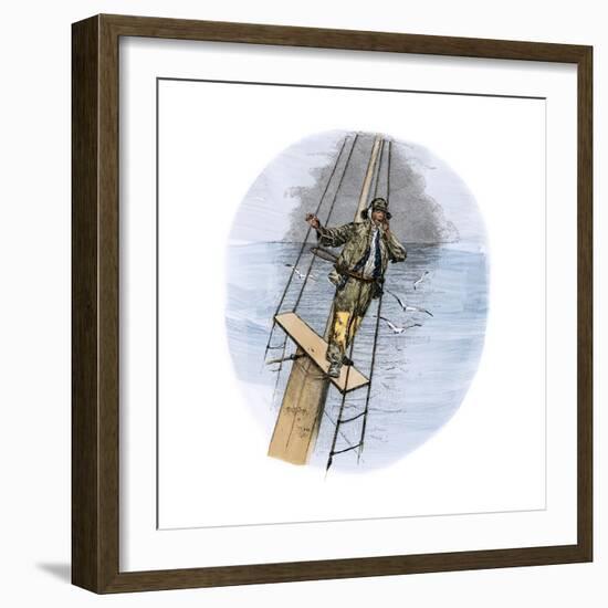 Whaling Schooner Lookout Calling, "There She Blows!"-null-Framed Giclee Print