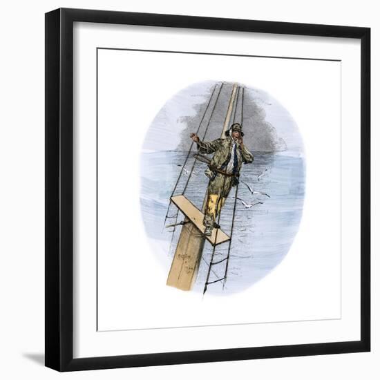 Whaling Schooner Lookout Calling, "There She Blows!"-null-Framed Giclee Print