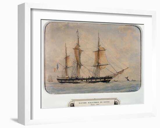 Whaling Ship at Havre, 1845, by Francois Roux (1811-1882), Watercolour, France, 19th Century-null-Framed Giclee Print