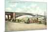 Wharf and Eads Bridge, St. Louis, Missouri-null-Mounted Art Print