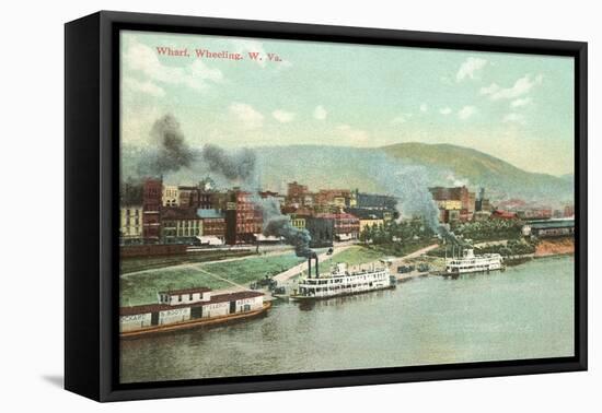 Wharf with Steamboats, Wheeling, West Virginia-null-Framed Stretched Canvas