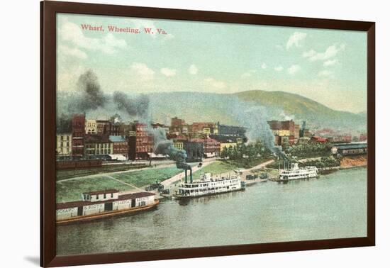 Wharf with Steamboats, Wheeling, West Virginia-null-Framed Art Print