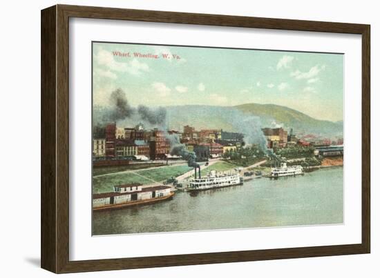 Wharf with Steamboats, Wheeling, West Virginia-null-Framed Art Print