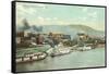 Wharf with Steamboats, Wheeling, West Virginia-null-Framed Stretched Canvas