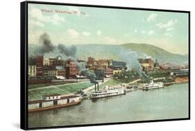 Wharf with Steamboats, Wheeling, West Virginia-null-Framed Stretched Canvas