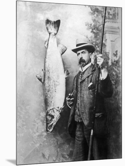 What a Whopper! a Victorian Gentleman Stands Proudly Next to the Salmon He Has Caught-null-Mounted Photographic Print