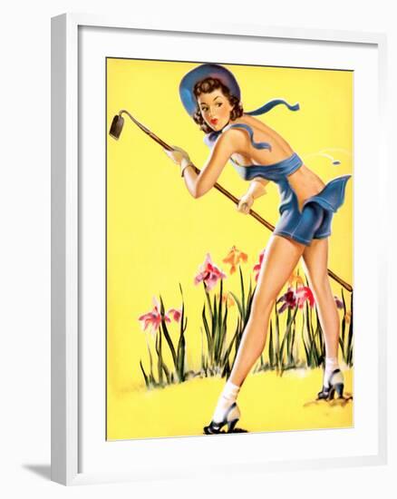 What Hoe! Gardening Pin-Up 1940-Gil Elvgren-Framed Art Print