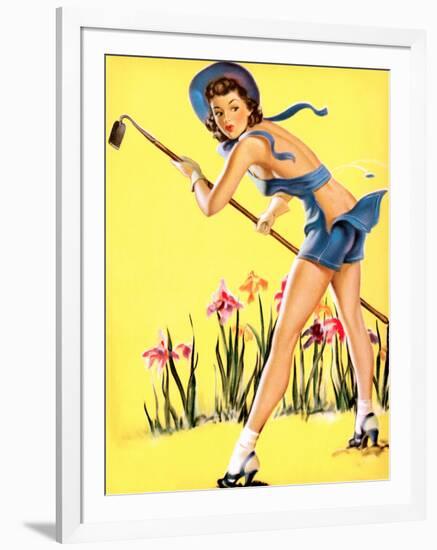 What Hoe! Gardening Pin-Up 1940-Gil Elvgren-Framed Art Print