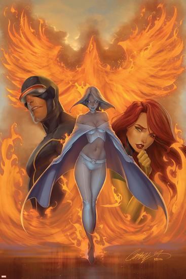 What if? Astonishing X-Men No.1 Cover: Emma Frost, Phoenix and Cyclops-J. Scott Campbell-Lamina Framed Poster